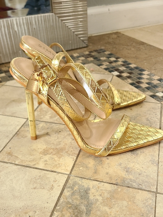 Simmi London Shoes - Women's Metallic Gold Quilted Strappy Stiletto Sandals